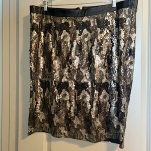 Sequin Camouflage with Leather trim Skirt